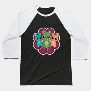 Three Cute Bears on a Flower Baseball T-Shirt